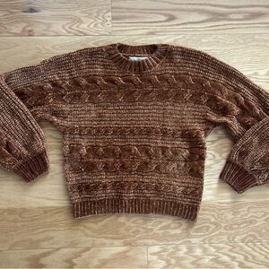 Pink Rose Textured Brown Sweater